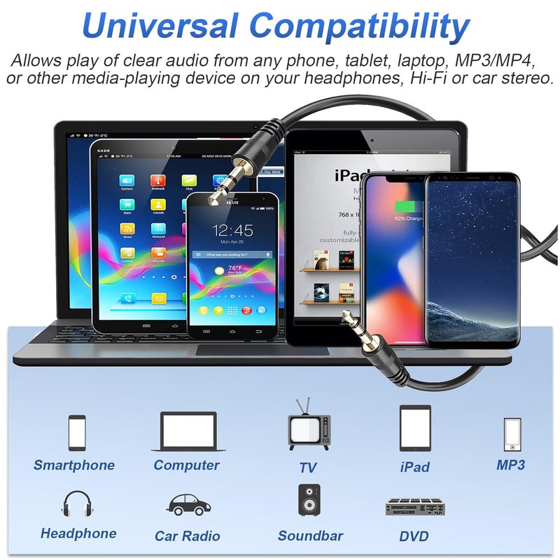 PChero 3.5mm Aux Cable with Volume Control, 4ft/1.2M TRS Auxiliary Audio Cable Male to Male Cord for Headphone Smartphone Car Home Stereos Speaker - Image 3