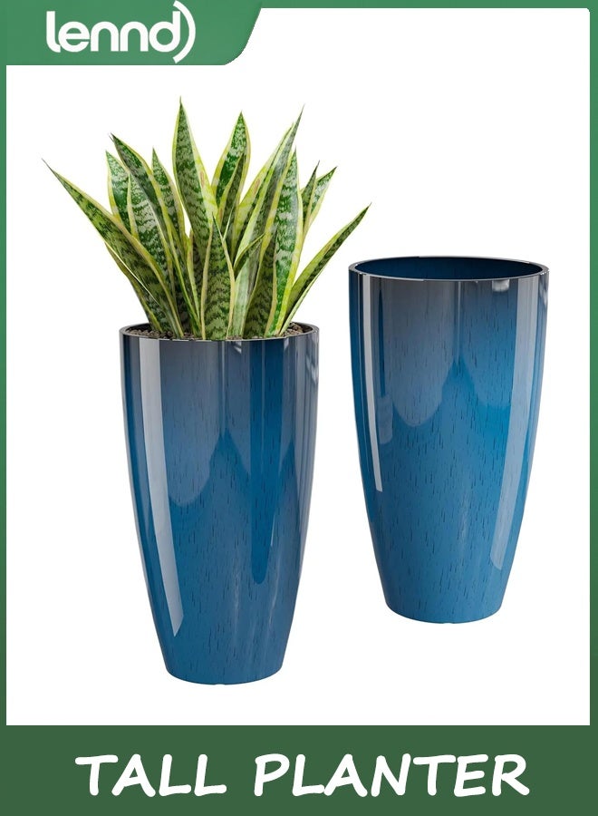 لينند 53cm الزراعة الطويلة للنباتات في الهواء الطلق مجموعة من 2,الزراعة في الهواء الطلق للشرفة الأمامية,أواني كبيرة للنباتات في الهواء الطلق الداخلي,الزراعة الزرقاء أواني الزهور (الأزرق) - Image 1