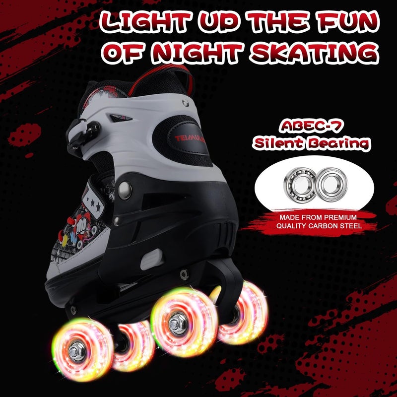 TeimuLeiSi Kids Roller Skates - Adjustable Quad Skates with Light Up Wheels, Size 10C to 8 for Toddlers and Beginners - Image 4