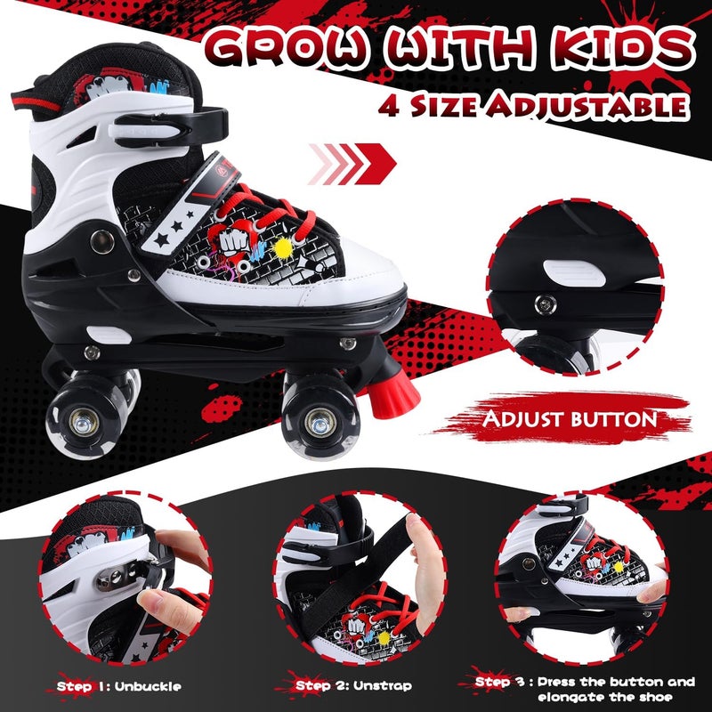 TeimuLeiSi Kids Roller Skates - Adjustable Quad Skates with Light Up Wheels, Size 10C to 8 for Toddlers and Beginners - Image 2