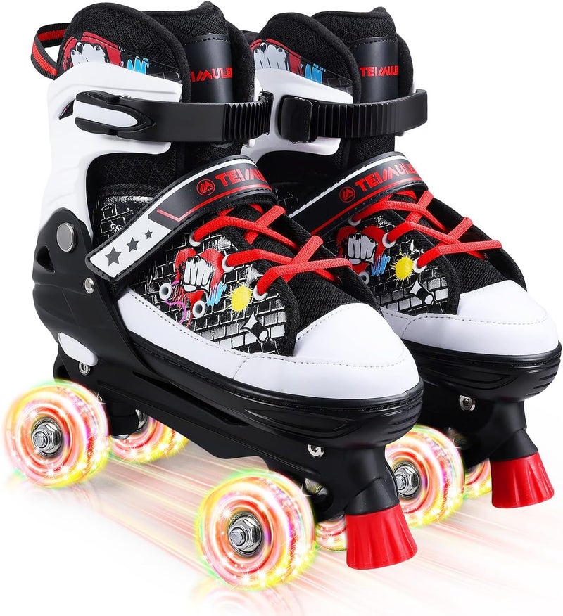 TeimuLeiSi Kids Roller Skates - Adjustable Quad Skates with Light Up Wheels, Size 10C to 8 for Toddlers and Beginners - Image 1