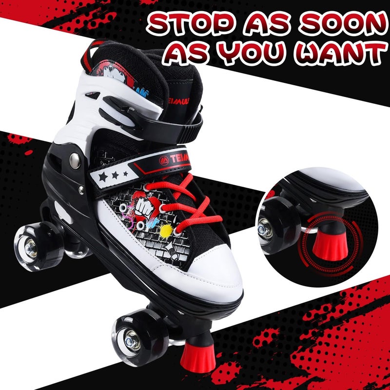 TeimuLeiSi Kids Roller Skates - Adjustable Quad Skates with Light Up Wheels, Size 10C to 8 for Toddlers and Beginners - Image 3