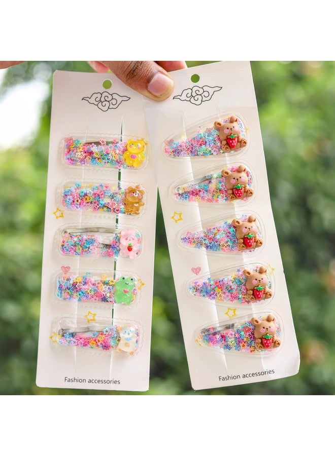 ANNACREATIONS ANNA CREATIONS Plastic Metal Sequins Transparent Hair Clips for Girls Glitter Snap Hair Clips Toddler Hairclips Fruit Cartoon Animal Hairclip Hair Accessories Multicolor (Pack of 10) (Style 2) - Image 2