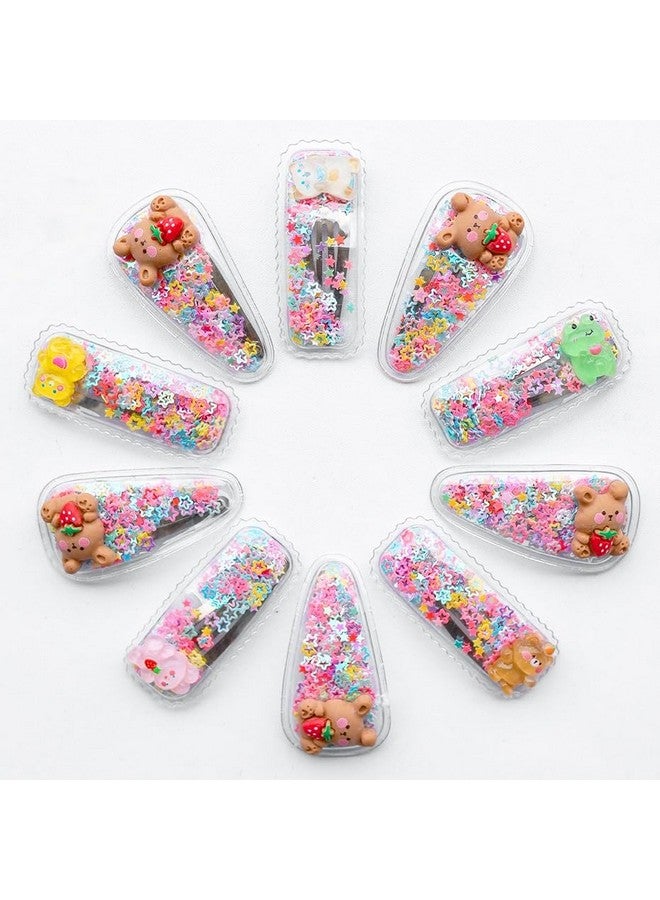 ANNACREATIONS ANNA CREATIONS Plastic Metal Sequins Transparent Hair Clips for Girls Glitter Snap Hair Clips Toddler Hairclips Fruit Cartoon Animal Hairclip Hair Accessories Multicolor (Pack of 10) (Style 2) - Image 1
