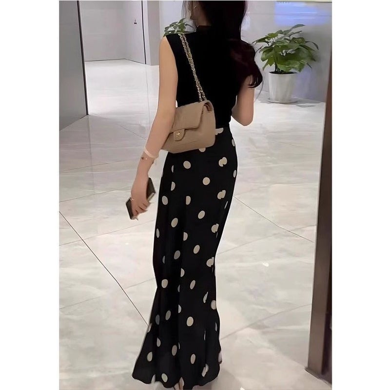 Women's Polka Dot Midi Skirt, Black - Image 5