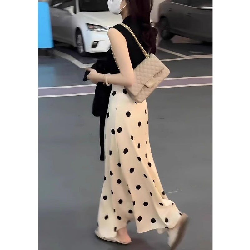 Women's Polka Dot Midi Skirt, Black - Image 1