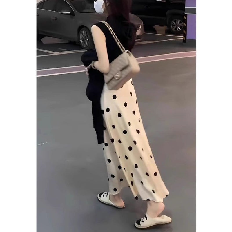 Women's Polka Dot Midi Skirt, Black - Image 3