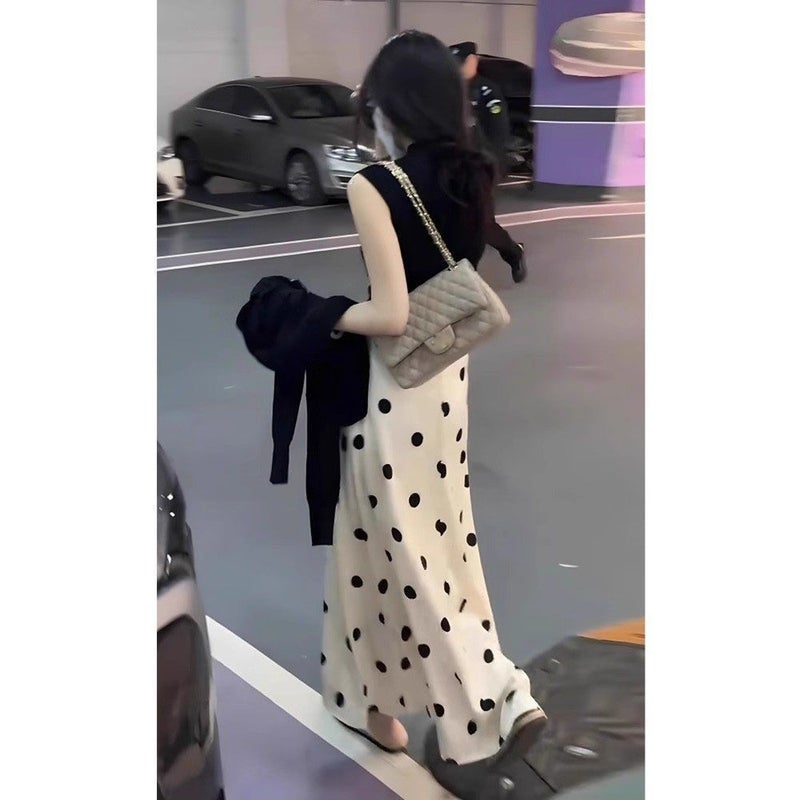 Women's Polka Dot Midi Skirt, Black - Image 2