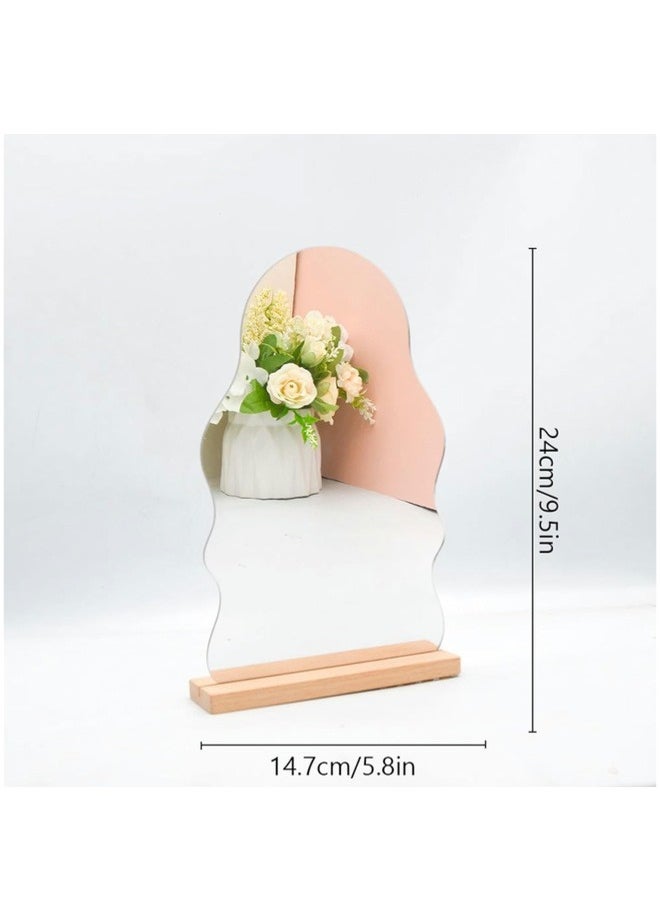 ShebSheb Acrylic Makeup Mirror, Aesthetic Room Decor Mirror With Wooden Base(Human)  - Image 5