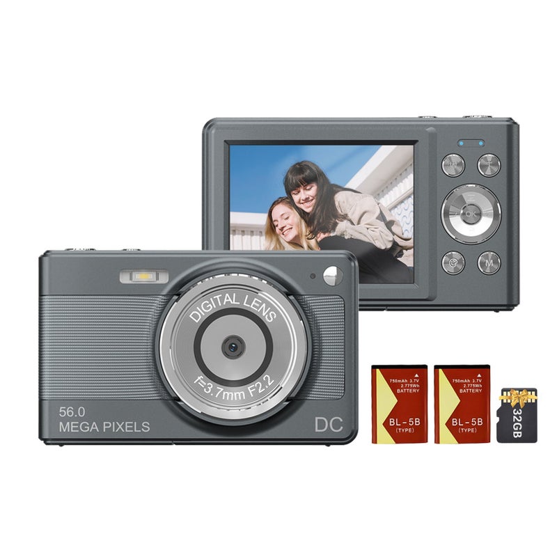 1080P Digital Camera Digital Video Camera Camcorder 56MP 2.88 Inch IPS Screen 8X Digital Zoom AF Auto Focus Anti-shake Face Detect with 32GB Memory Card 2pcs Batteries Christmas Gift for Kids Teens - Image 1