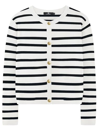LILLUSORY Women Cardigan Sweaters Fall Outfit Clothes Fashion Cropped Jackets Trendy 2025 Casual Long Sleeve Tops Striped WhiteBlack XL - Image 1