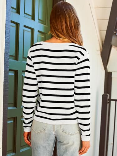 LILLUSORY Women Cardigan Sweaters Fall Outfit Clothes Fashion Cropped Jackets Trendy 2025 Casual Long Sleeve Tops Striped WhiteBlack XL - Image 5