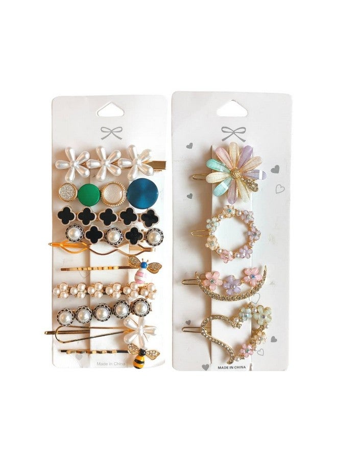 ANNACREATIONS Korean Style Pearl Metal Hair Clips, Rhinestones Plastic Pearl Barrettes Flower Lock Pin Hair Accessories For Women & Girls (Pack Of 14 Pcs) (Multicolor) - Image 1
