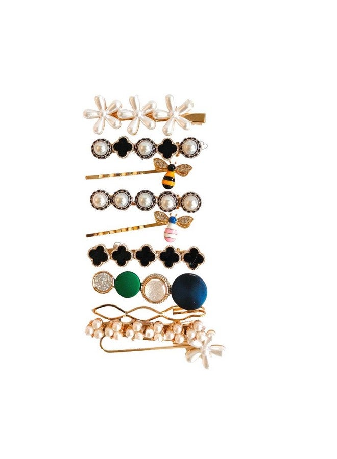 ANNACREATIONS Korean Style Pearl Metal Hair Clips, Rhinestones Plastic Pearl Barrettes Flower Lock Pin Hair Accessories For Women & Girls (Pack Of 14 Pcs) (Multicolor) - Image 3