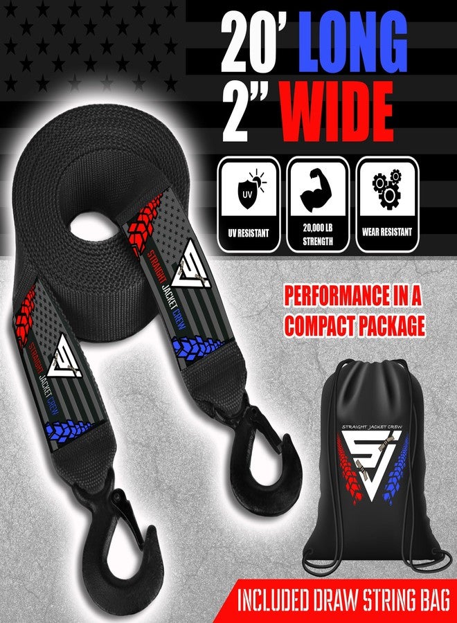 Straight Jacket Crew Heavy Duty 2-in x 20-ft Tow Strap with Forged Steel Hooks | 10,321 lb Break Strength | Sturdy Supplies for Emergency Vehicle Recovery | On-Road Use Only - Image 2