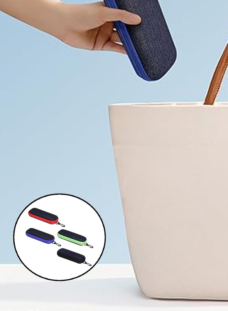 4 قطع من حافظات النظارات المحمولة من قماش الدنيم، حافظات النظارات الشمسية المحمولة للاستخدام في الهواء الطلق أو الرياضة أو السفر أو التخييم (أسود، أزرق، أخضر، أحمر)