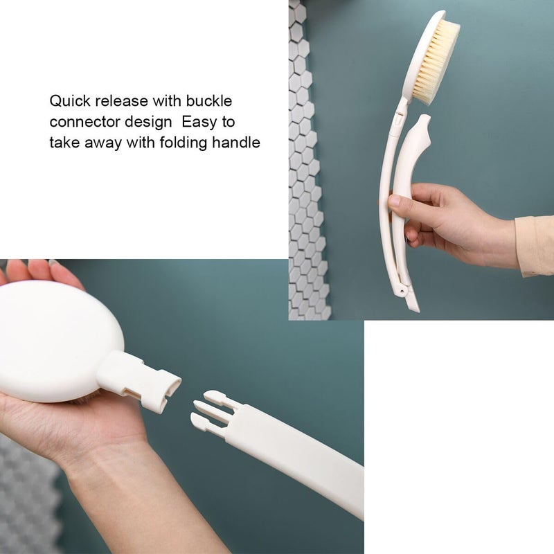 LFJ 19" Long Handle Shower Sponge Brush Set, 3 in 1 Body Brush, Bath Sponge and Lotion Applicator Improved Skin Health, Suitable for Men and Women (White Brush with pumice-1P) - Image 5