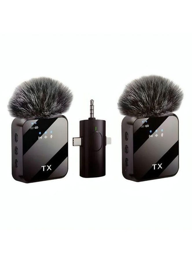 Tx - DW 3-in-1 Wireless Lavalier Microphone F11-2 with Universal Receiver, Plug & Play, Dual Noise Cancellation, LED Display, 2.4GHz Stable Transmission, Compatible with iPhone, Android, DSLR, PC – Ideal for Vlogging, Streaming, Interviews, and Live Recording - Image 1