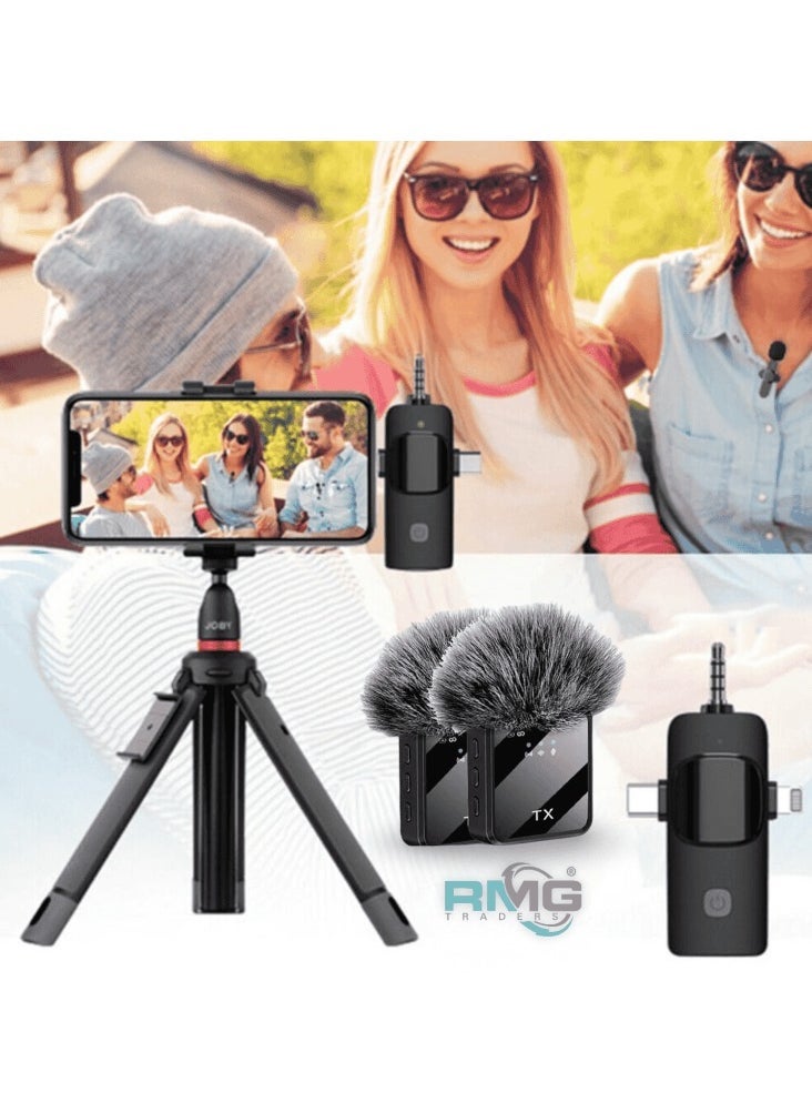 Tx - DW 3-in-1 Wireless Lavalier Microphone F11-2 with Universal Receiver, Plug & Play, Dual Noise Cancellation, LED Display, 2.4GHz Stable Transmission, Compatible with iPhone, Android, DSLR, PC – Ideal for Vlogging, Streaming, Interviews, and Live Recording - Image 1