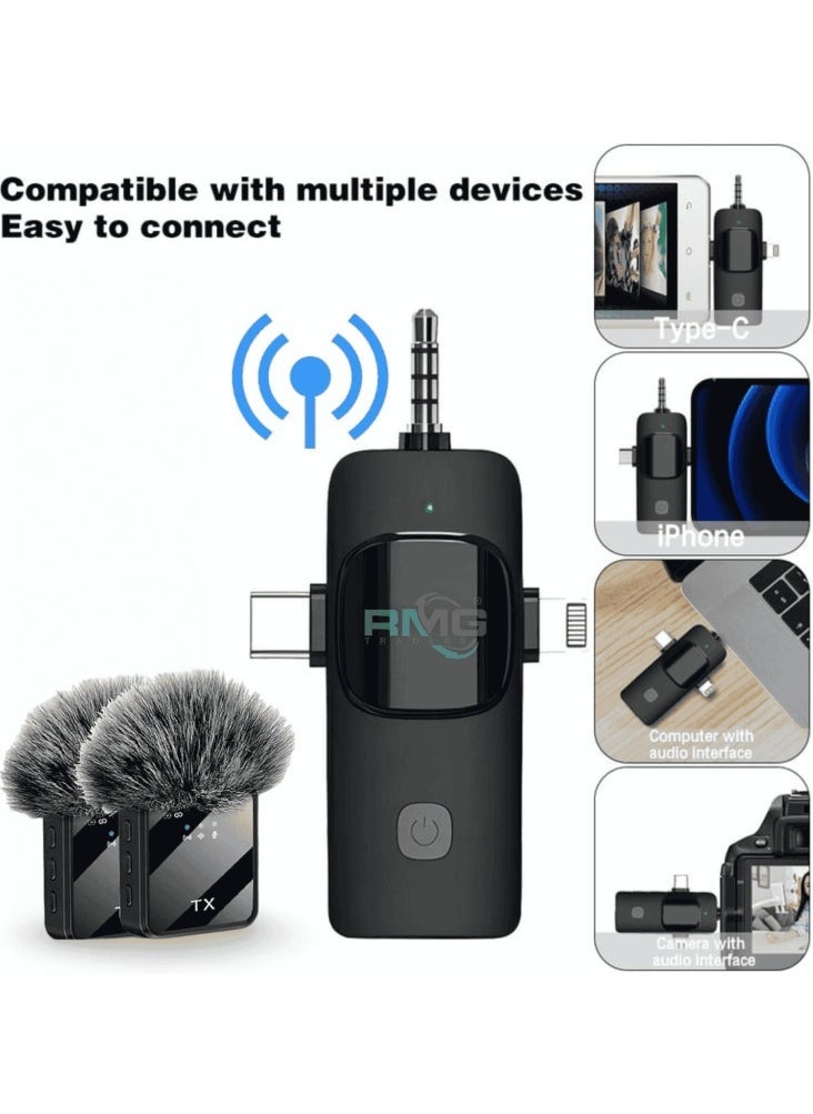 Tx - DW 3-in-1 Wireless Lavalier Microphone F11-2 with Universal Receiver, Plug & Play, Dual Noise Cancellation, LED Display, 2.4GHz Stable Transmission, Compatible with iPhone, Android, DSLR, PC – Ideal for Vlogging, Streaming, Interviews, and Live Recording - Image 1
