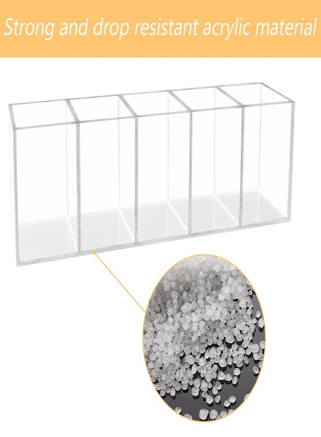 HSYMQ Acrylic Clear Pen Holder 5 Compartments Pencil Holder Desk Organizer Desktop Makeup Brush Holder - Image 3