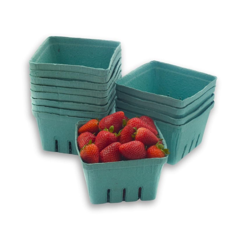 JA Kitchens 42 Pack QUART Green Molded Pulp Fiber Berry/Produce Vented Baskets for Fruit and Vegetable - Image 1
