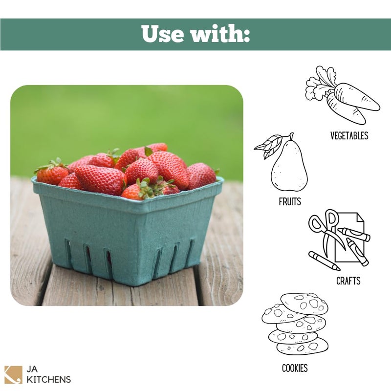 JA Kitchens 42 Pack QUART Green Molded Pulp Fiber Berry/Produce Vented Baskets for Fruit and Vegetable - Image 2
