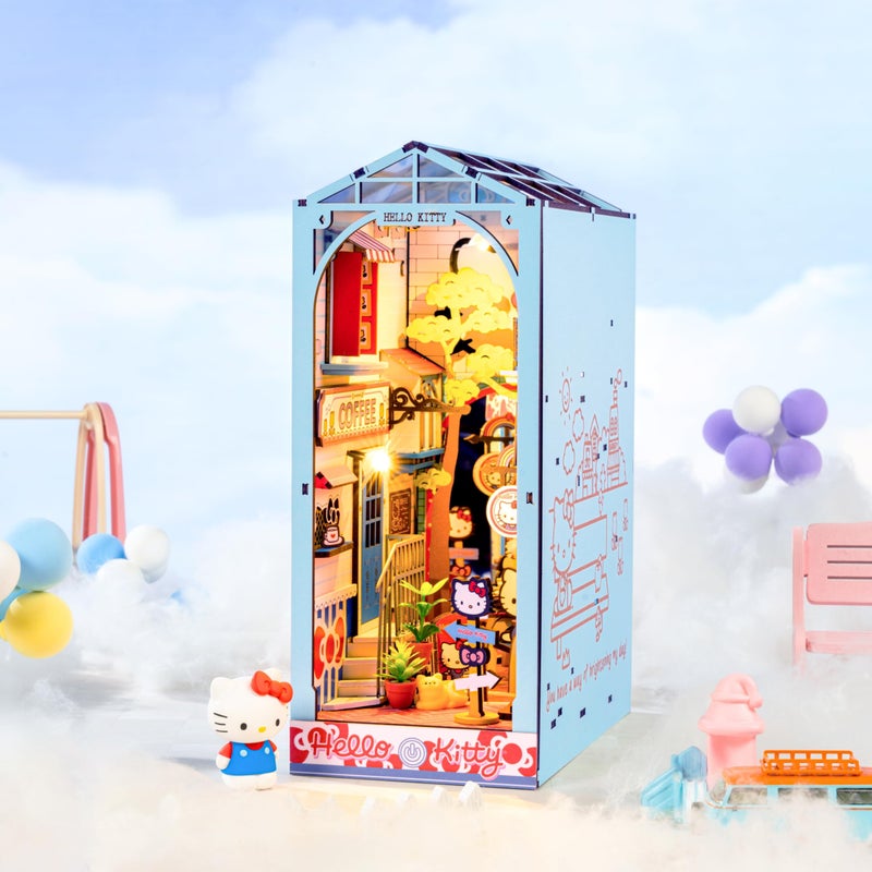 Hands Craft DIY Miniature Kit Book Nook - Hello Kitty Town Square | Whimsical Miniature Scene | Intricate Design, Adorable Charm | LED Lights | Bookshelf Decor | Gift for Hello Kitty Fans - Image 2