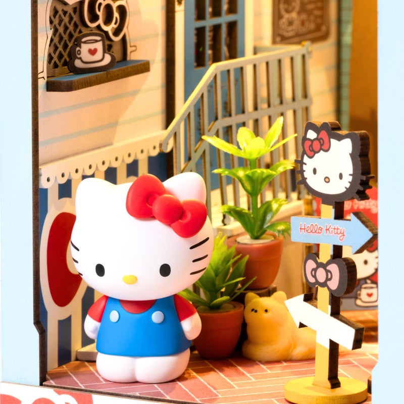 Hands Craft DIY Miniature Kit Book Nook - Hello Kitty Town Square | Whimsical Miniature Scene | Intricate Design, Adorable Charm | LED Lights | Bookshelf Decor | Gift for Hello Kitty Fans - Image 4