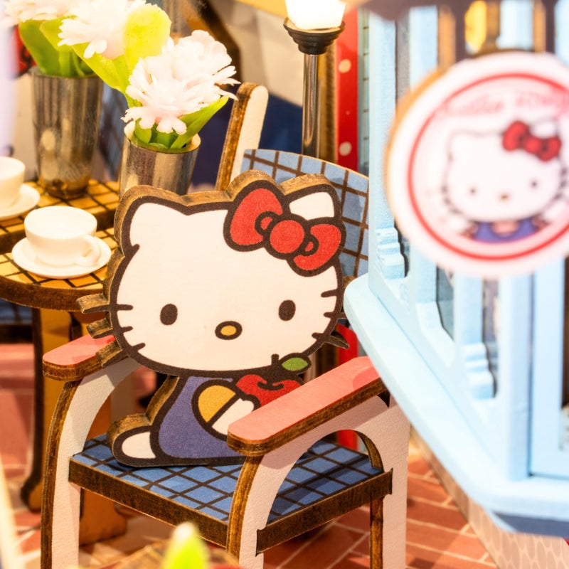 Hands Craft DIY Miniature Kit Book Nook - Hello Kitty Town Square | Whimsical Miniature Scene | Intricate Design, Adorable Charm | LED Lights | Bookshelf Decor | Gift for Hello Kitty Fans - Image 5