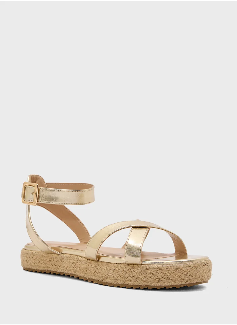 Truffle Flatform Crossover Strap Wedge Sandal