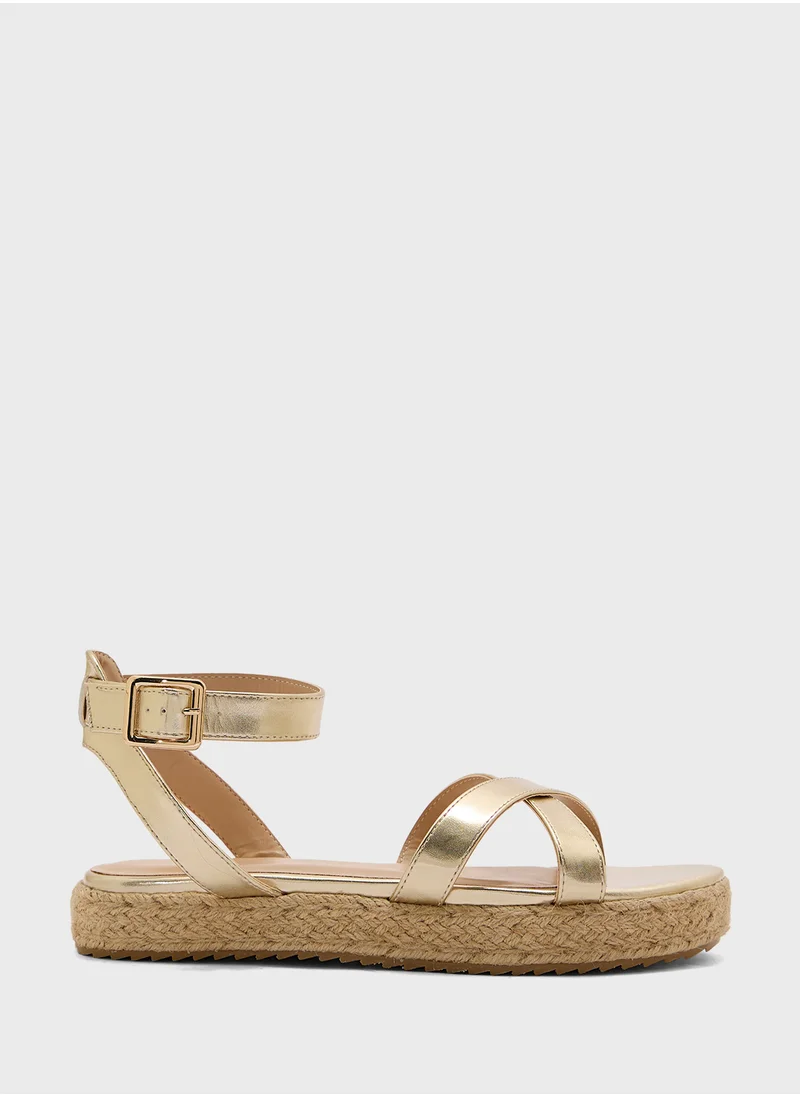 Truffle Flatform Crossover Strap Wedge Sandal