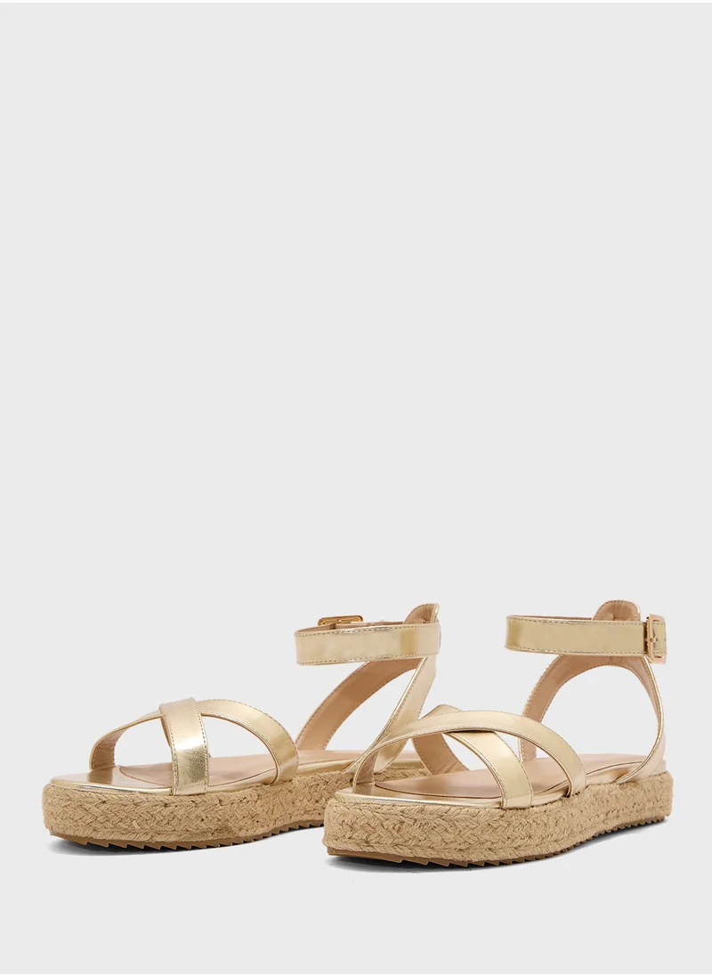 Truffle Flatform Crossover Strap Wedge Sandal