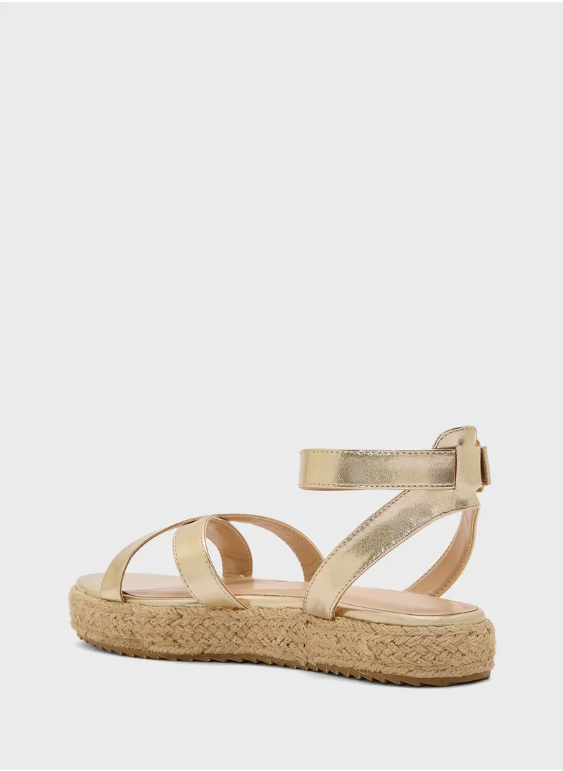 Truffle Flatform Crossover Strap Wedge Sandal