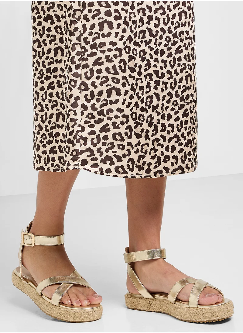 Truffle Flatform Crossover Strap Wedge Sandal