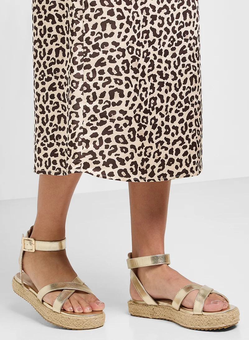 Truffle Flatform Crossover Strap Wedge Sandal