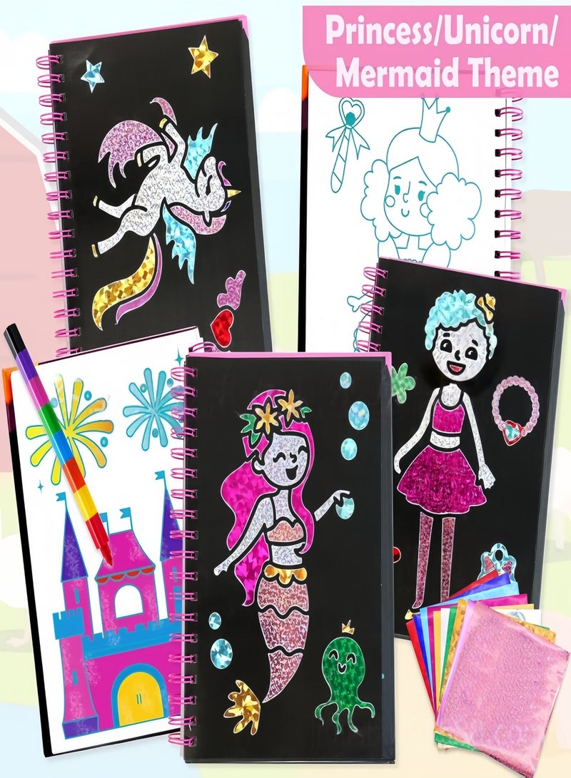 Kids Foil Craft Book Princess Unicorn DIY Art Kit, 80 Foil Sheets, 16 Craft Cards & Coloring Pages, Creative Sticker Activity Toy for Girls' Playtime & Gifting - Image 2