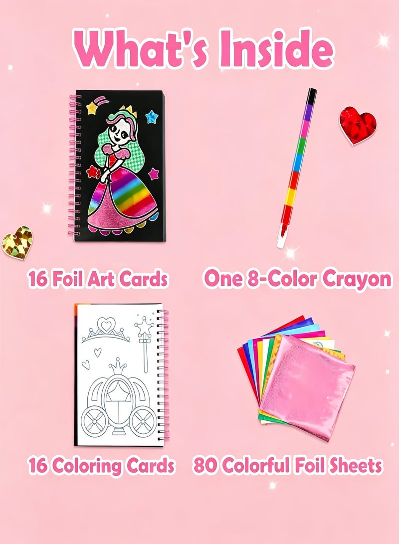 Kids Foil Craft Book Princess Unicorn DIY Art Kit, 80 Foil Sheets, 16 Craft Cards & Coloring Pages, Creative Sticker Activity Toy for Girls' Playtime & Gifting - Image 4