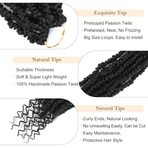 Befunny Passion Twist Crochet Hair,12 Inch 9 Packs Pretwisted Passion Twist Hair, Soft Pre Looped And Pre twist Crochet Hair For Women，Short Black Curly Crochet Braids(12",1B#) - Image 4