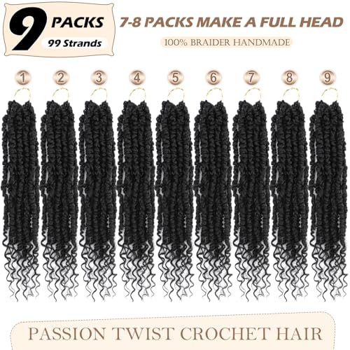 Befunny Passion Twist Crochet Hair,12 Inch 9 Packs Pretwisted Passion Twist Hair, Soft Pre Looped And Pre twist Crochet Hair For Women，Short Black Curly Crochet Braids(12",1B#) - Image 2