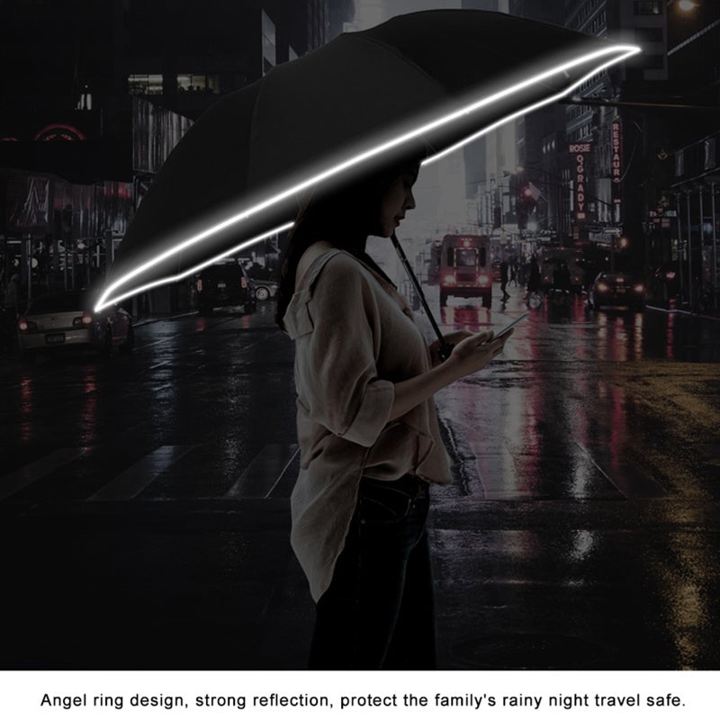 Automatic Umbrella 105cm Auto-Reversing Folding - Safety Reflective Strip Led Torch Umbrella for Home Travel Night Commute Men Women - Image 4