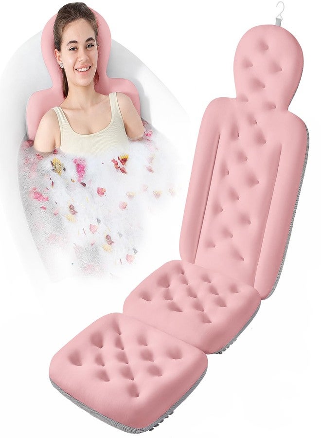 VEILS Luxury Bath Cushion, Full Body Bathtub Pillow with 160 Suction Cups, Bath Mat for Head and Neck Support, with Laundry Bag (​Light Pink, 51" x 16" - Image 1