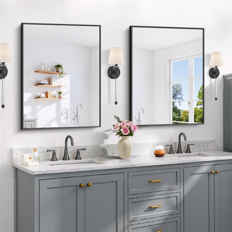 COFENY Black Bathroom Mirror for Wall, 24x32 Inch Rectangle Mirror with Metal Frame, Modern Vanity Mirrors for Bathroom Living Room, Entryway Hangs Horizontal or Vertical - Image 3
