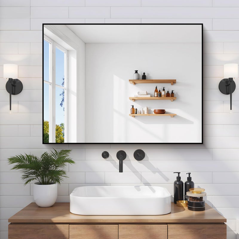 COFENY Black Bathroom Mirror for Wall, 24x32 Inch Rectangle Mirror with Metal Frame, Modern Vanity Mirrors for Bathroom Living Room, Entryway Hangs Horizontal or Vertical - Image 2
