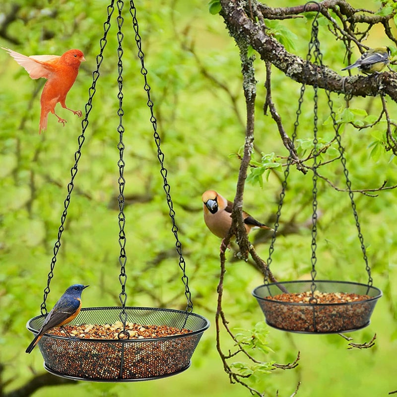 FLINTER 2 Pack Hanging Bird Feeder, Bird Feeder for Garden Yard Outside Hanging Feeder Tray - Metal Mesh Platform Feeders for Outside Outdoors for Attracting Birds - Image 5