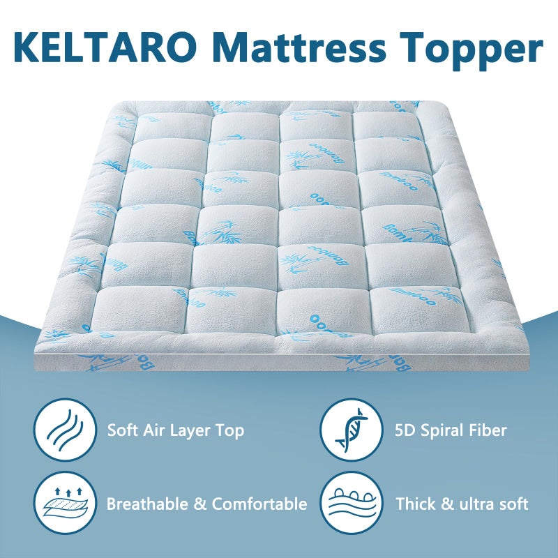 KELTARO Mattress Topper Full Size,Viscose Made from Bamboo Extra Thick Mattress Pad 8-21" Deep Pocket Soft Down Alternative Fill Mattress Protector Pillow Top Mattress Cover(54x75 Inches) - Image 2