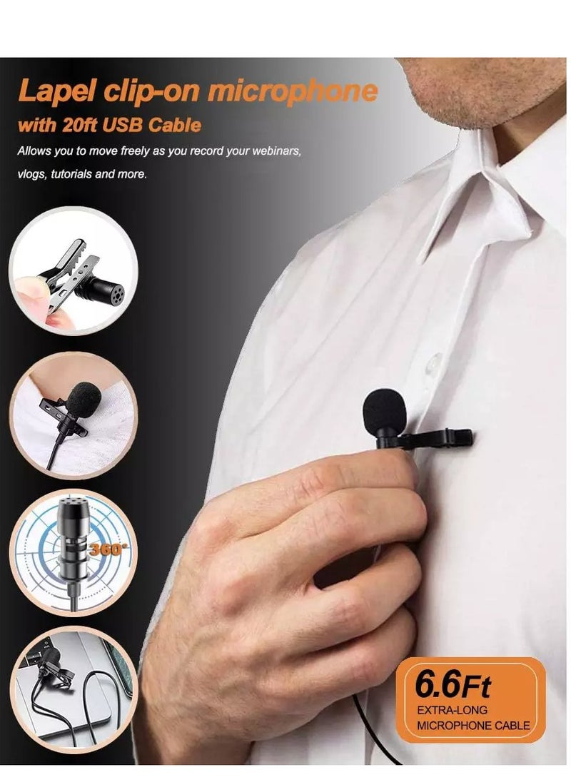 ماركة غير محددة - Z ZAFFIRO (6 متر) مجموعة ميكروفون Lavalier Lapel بمشبك على ميكروفون مكثف متعدد الاتجاهات لهاتف iPhone، Ipad، DSLR، كاميرا الفيديو، مسجل Zoom/Tascam، - Image 1
