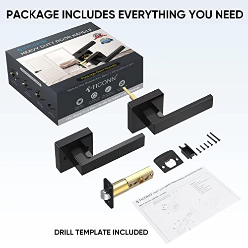 TICONN Matte Black Door Handle Heavy Duty, Reversible Square Door Lever for Bedroom, Bathroom, Rooms (Passage, 5 Pack) - Image 4