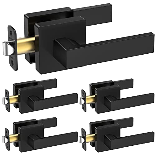 TICONN Matte Black Door Handle Heavy Duty, Reversible Square Door Lever for Bedroom, Bathroom, Rooms (Passage, 5 Pack) - Image 1
