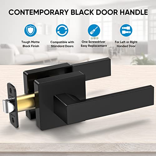 TICONN Matte Black Door Handle Heavy Duty, Reversible Square Door Lever for Bedroom, Bathroom, Rooms (Passage, 5 Pack) - Image 5
